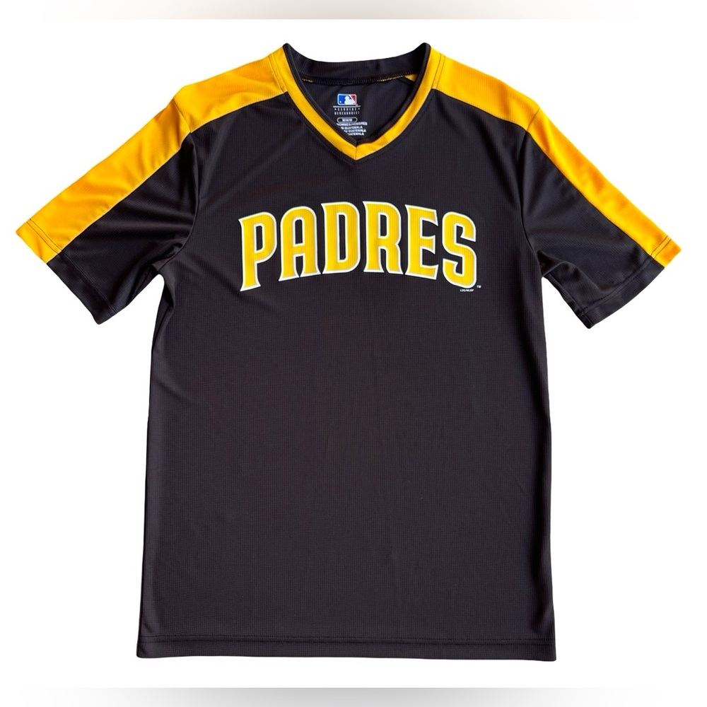 SAN DIEGO SD PADRES MLB Genuine Merchandise V-Neck Adult M Logo Shirt Brown Gold